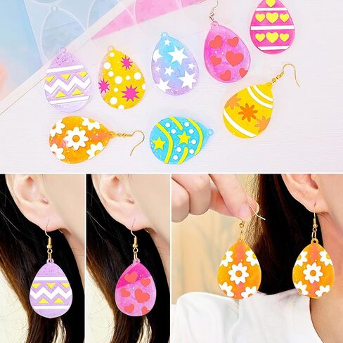 Wehous 2PCS Easter Resin Molds, Egg Resin Mold Keychain Mold with Hole Unique Jewelry Pendant Earrings Silicone Molds Bunny Egg Shape Epoxy Resin Casting Clay Mold Art Craft Keychain Easter Home Decor in Saudi Arabia