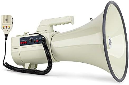 HornPro Megaphone 75 Watt Siren Bullhorn - مكبر صوت Bullhorn مع ميكروفون قابل للفصل، USB / SD / AUX مدمج - صوت خارجي احترافي للشرطة والتشجيع (أبيض) in Kuwait