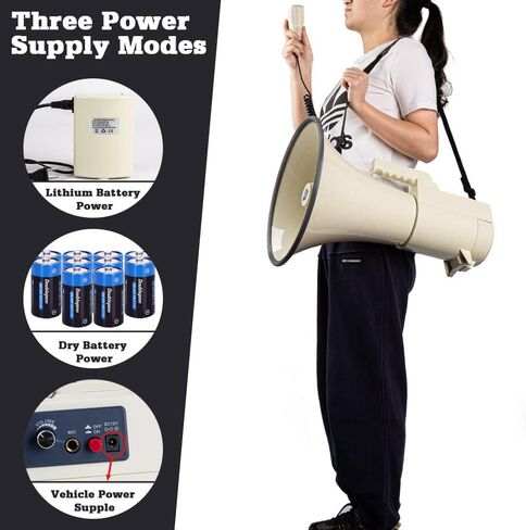 HornPro Megaphone 75 Watt Siren Bullhorn - مكبر صوت Bullhorn مع ميكروفون قابل للفصل، USB / SD / AUX مدمج - صوت خارجي احترافي للشرطة والتشجيع (أبيض) in Kuwait