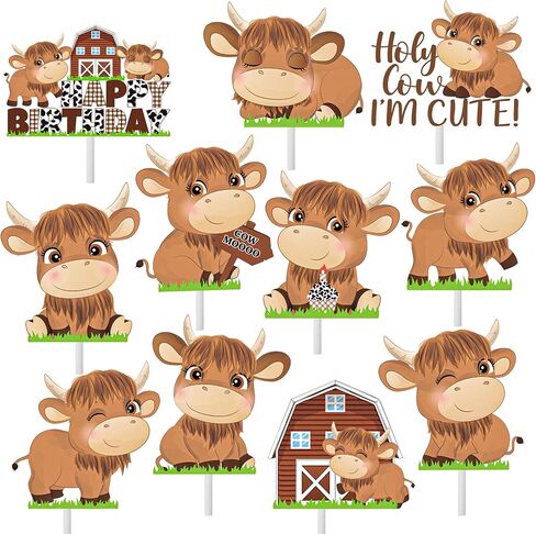 24pcs Highland Cow Cupcake Toppers Decorations Highland Cow Birthday Party Decorations Brown Cow Birthday Cupcake Topper Decorations for Western Highland Cow Birthday Party Baby Shower Supplies in Saudi Arabia