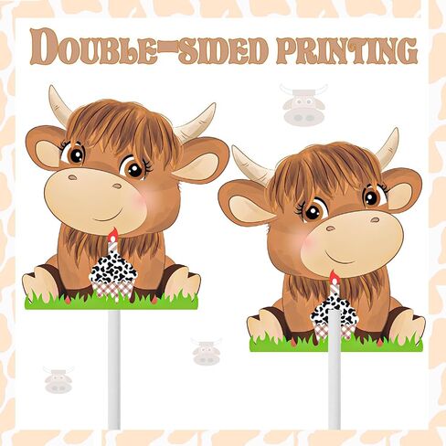 24pcs Highland Cow Cupcake Toppers Decorations Highland Cow Birthday Party Decorations Brown Cow Birthday Cupcake Topper Decorations for Western Highland Cow Birthday Party Baby Shower Supplies in Saudi Arabia