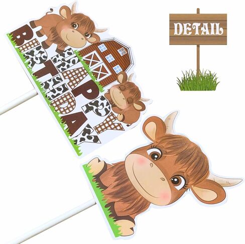 24pcs Highland Cow Cupcake Toppers Decorations Highland Cow Birthday Party Decorations Brown Cow Birthday Cupcake Topper Decorations for Western Highland Cow Birthday Party Baby Shower Supplies in Saudi Arabia