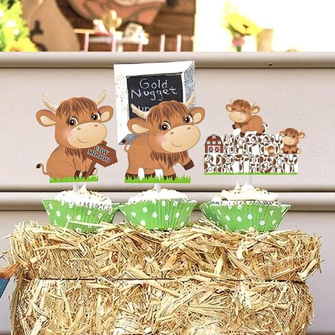 24pcs Highland Cow Cupcake Toppers Decorations Highland Cow Birthday Party Decorations Brown Cow Birthday Cupcake Topper Decorations for Western Highland Cow Birthday Party Baby Shower Supplies in Saudi Arabia