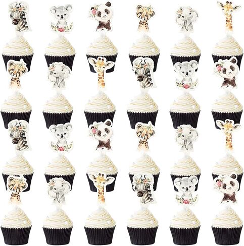 48pc Girl Wild Cupcake Toppers,Jungle Safari Animal Them Party Cake Decorations Supplies in Saudi Arabia