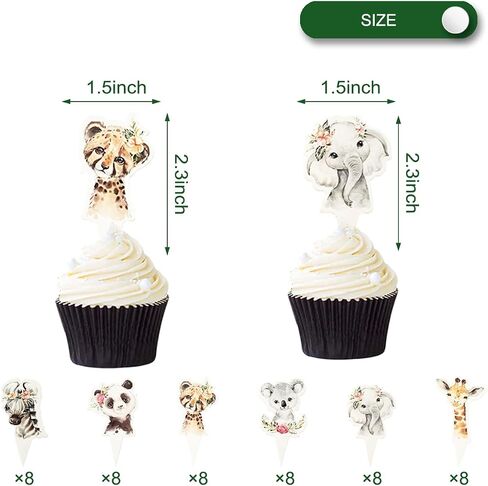 48pc Girl Wild Cupcake Toppers,Jungle Safari Animal Them Party Cake Decorations Supplies in Saudi Arabia