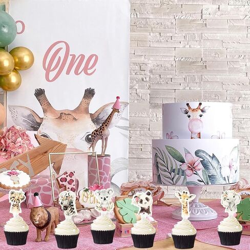 48pc Girl Wild Cupcake Toppers,Jungle Safari Animal Them Party Cake Decorations Supplies in Saudi Arabia