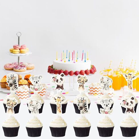48pc Girl Wild Cupcake Toppers,Jungle Safari Animal Them Party Cake Decorations Supplies in Saudi Arabia