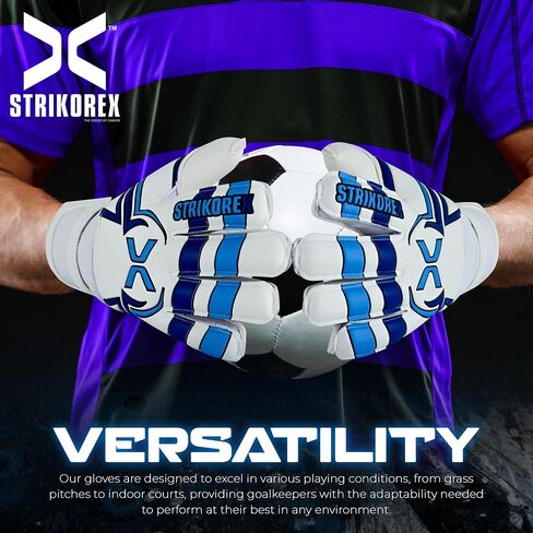 قفازات StrikoreX لحارس المرمى للأطفال والشباب مع كف لاتكس 4 مم، قفازات كرة قدم قوية للبالغين والأولاد مع توفير الأصابع in Saudi Arabia