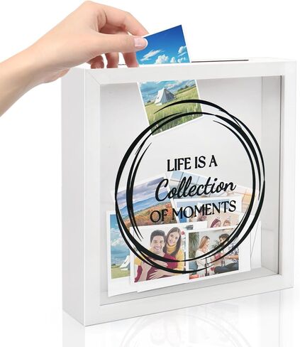 Shadow Box Frame, Wood Photo Storage Box, Keepsake Ticket Box with Slot, Memory Display Case for Desk Wall Deco ((8X8 Wood) in Kuwait