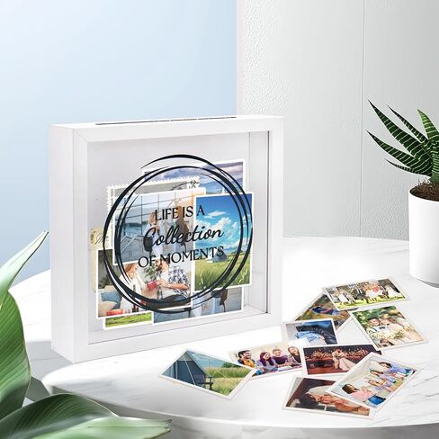Shadow Box Frame, Wood Photo Storage Box, Keepsake Ticket Box with Slot, Memory Display Case for Desk Wall Deco ((8X8 Wood) in Kuwait
