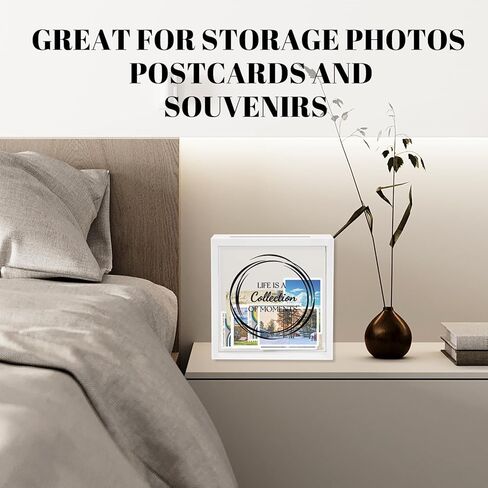 Shadow Box Frame, Wood Photo Storage Box, Keepsake Ticket Box with Slot, Memory Display Case for Desk Wall Deco ((8X8 Wood) in Kuwait