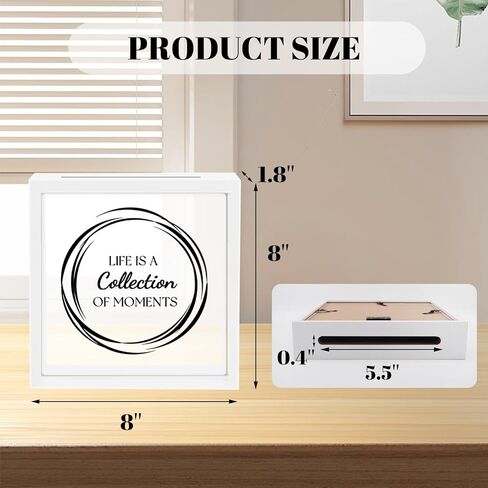 Shadow Box Frame, Wood Photo Storage Box, Keepsake Ticket Box with Slot, Memory Display Case for Desk Wall Deco ((8X8 Wood) in Kuwait