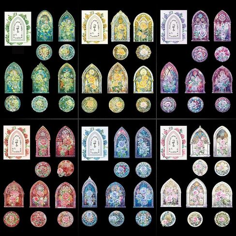 Dizdkizd Glitter Holographic Stickers, Europe Stained Glass Window Theme, Transparent and Waterproof, 60 Pieces Aesthetic Art Stickers Large for Scrapbooking, Card Making, Bible Journal, Craft Project in Saudi Arabia