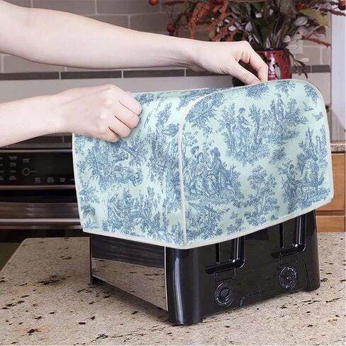 French Countryside Retro Blue Toaster Dust Cover 2 Slice Bread Maker Cover Small Appliance Toaster Dust Cover, Machine Washable in Saudi Arabia
