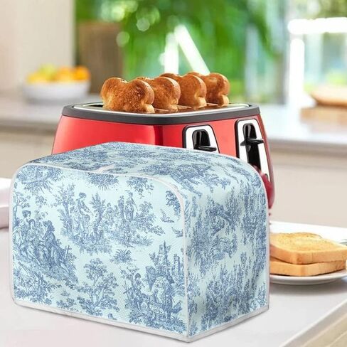 French Countryside Retro Blue Toaster Dust Cover 2 Slice Bread Maker Cover Small Appliance Toaster Dust Cover, Machine Washable in Saudi Arabia