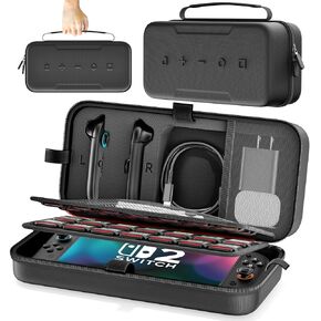 Switch 2 Case for Joycon 2 & Charger, Hard Shell Carrying Case for Nintendo Switch 2 (2025), Protective Portable Travel Bag Pouch with 28 Game Slots for Nintendo Switch Interactive Gaming Figures in Kuwait