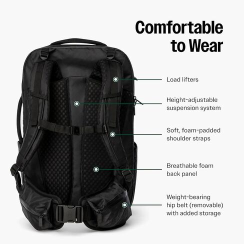 40L سفر على الظهر Pro ، Black - حقيبة سفر كبيرة الحمل للرجال والنساء - متينة ومريحة وسهلة التعبئة ، معتمدة من شركات الطيران مع مقصورة الكمبيوتر المحمول in Saudi Arabia