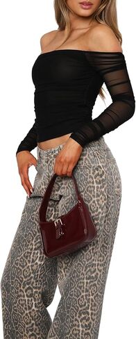SEBOWEL Women Mesh Rhinestone Tops Sexy Sheer See Through Long Sleeve Shirt Glitter Sparkly Mesh Top Tee Blouse in Saudi Arabia