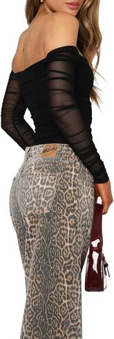 SEBOWEL Women Mesh Rhinestone Tops Sexy Sheer See Through Long Sleeve Shirt Glitter Sparkly Mesh Top Tee Blouse in Saudi Arabia