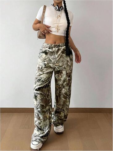 SOLY HUX Girl's Camo Pants Elastic Waist Baggy Wide Leg Y2k Sweatpants with Pockets Casual Streetwear in Saudi Arabia