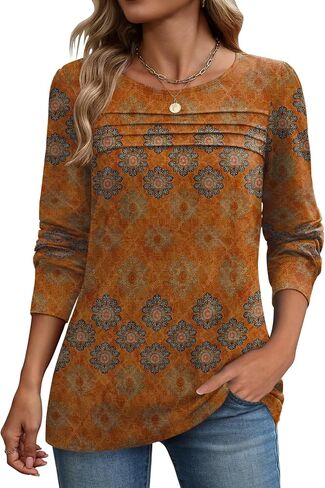 قمصان Zeagoo طويلة الأكمام للنساء غير الرسمي Fall Fashion Crewneck Tunic Tups عمل بلوزة الزي تعمل in Saudi Arabia