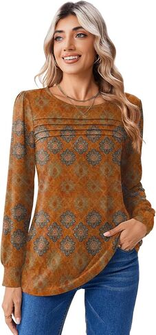 قمصان Zeagoo طويلة الأكمام للنساء غير الرسمي Fall Fashion Crewneck Tunic Tups عمل بلوزة الزي تعمل in Saudi Arabia