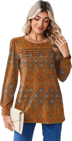 قمصان Zeagoo طويلة الأكمام للنساء غير الرسمي Fall Fashion Crewneck Tunic Tups عمل بلوزة الزي تعمل in Saudi Arabia