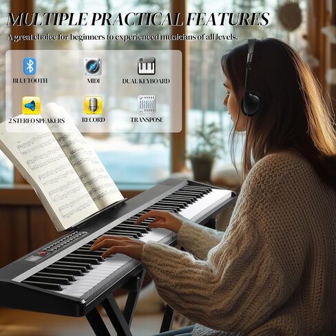 Ktaxon 88 Key Keyboard Piano Foldable Piano Keyboard with 1000 Rhythms, 1000 Tones and 50 Demos, Bluetooth Audio & MIDI, 3 Teaching & 2 Power Supply Modes, Full Equipment for Beginner (Full-Black) in Saudi Arabia