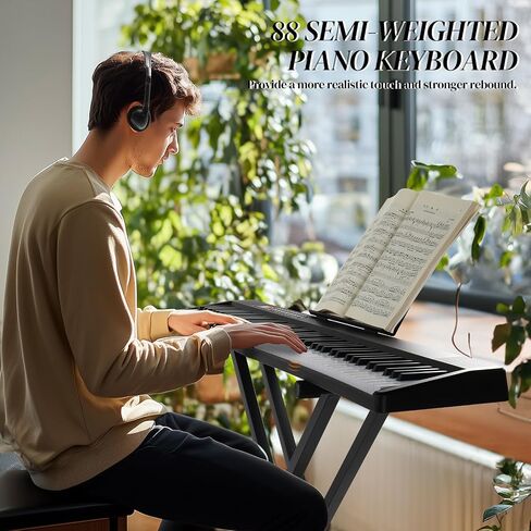 Ktaxon 88 Key Keyboard Piano Foldable Piano Keyboard with 1000 Rhythms, 1000 Tones and 50 Demos, Bluetooth Audio & MIDI, 3 Teaching & 2 Power Supply Modes, Full Equipment for Beginner (Full-Black) in Saudi Arabia