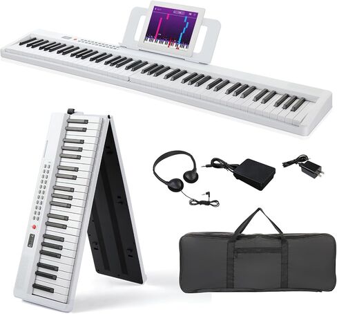 Ktaxon 88 Key Keyboard Piano Foldable Piano Keyboard with 1000 Rhythms, 1000 Tones and 50 Demos, Bluetooth Audio & MIDI, 3 Teaching & 2 Power Supply Modes, Full Equipment for Beginner (Full-Black) in Saudi Arabia