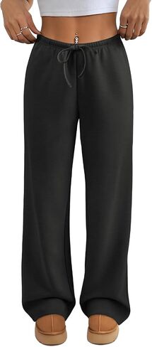 Athmile Womens Wide Leg sweatpants اليوغا ساق مستقيمة منخفضة الرباط مرنة منخفضة الخصر سقوط السقوط مع جيوب 2025 in Kuwait