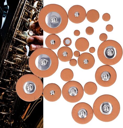 Eujgoov 26Pcs Saxophone Pads, Brown Sheepskin Sound Hole Resonator Sax Gasket Wind Instrument Parts(Alto Saxophone) in Saudi Arabia