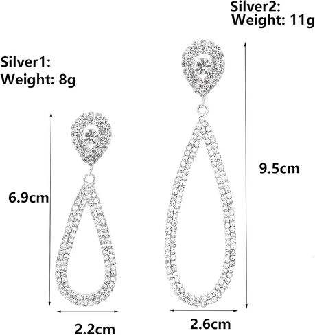 Bling Rhinestone Earrings for Women,Sparkly Silver Teardrop Dangling Earrings Trendy Large Chandelier Earring,Bridal Wedding Jewelry Accessories Gift in Saudi Arabia