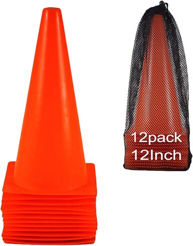 12 Inch Traffic Training Cones, 12 Pack Cones Sports Training Agility Plastic Safety Parking Cones, Agility Field Marker Cones for Soccer Basketball Football, Outdoor Sport Activity in Saudi Arabia