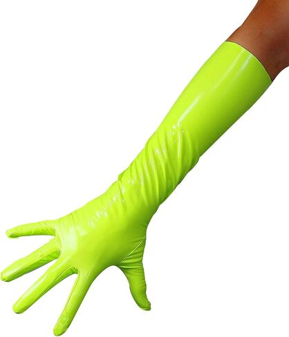 DooWay Women Long Latex Gloves Faux Rubber Fluorescent Vibrant Orange Elbow Length 16" in Saudi Arabia