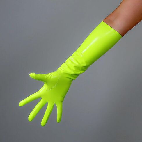 DooWay Women Long Latex Gloves Faux Rubber Fluorescent Vibrant Orange Elbow Length 16" in Saudi Arabia
