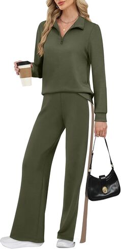 WIHOLL Women 2 Piece Outfits Airport Travel Vacation Sweatsuits Wide Leg Pants Lounge Set 2025 Fashion Clothes in Saudi Arabia