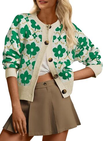 Saodimallsu Womens Floral Cardigan Subsigan Sendings Long Sleeve Open Front Button أسفل معطف سترة متماسكة في الخريف 2025 in Saudi Arabia