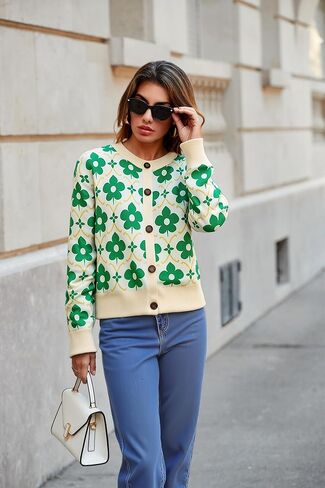 Saodimallsu Womens Floral Cardigan Subsigan Sendings Long Sleeve Open Front Button أسفل معطف سترة متماسكة في الخريف 2025 in Saudi Arabia