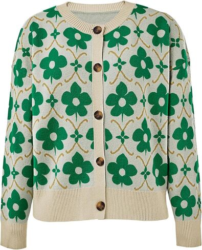 Saodimallsu Womens Floral Cardigan Subsigan Sendings Long Sleeve Open Front Button أسفل معطف سترة متماسكة في الخريف 2025 in Saudi Arabia