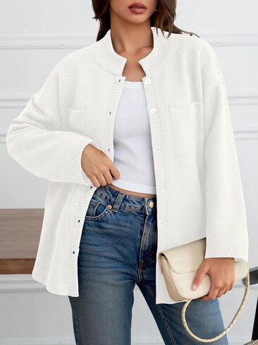 Saodimallsu Womens Button Up Knit Cardigans Oversized Collared Casual Long Sleeve Open Front Fall Sweater Jackets in Saudi Arabia