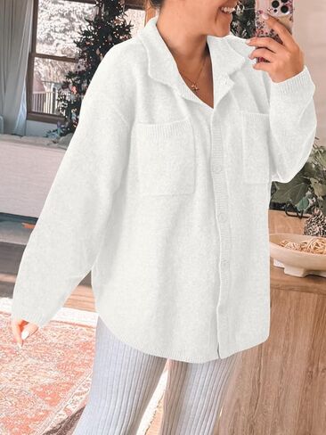 Saodimallsu Womens Button Up Knit Cardigans Oversized Collared Casual Long Sleeve Open Front Fall Sweater Jackets in Saudi Arabia