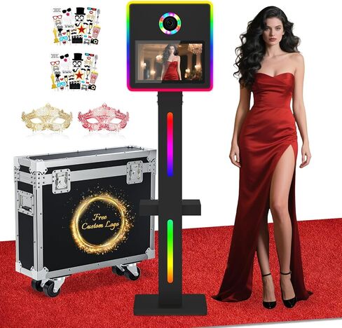 DSLR Photo Booth Machine 15.6 Inch Selfie Portable Touch Screen Mirror Photo Booth with Flight Case，App Control & Remote Control RGB Light for Parties Wedding Rental Events in Saudi Arabia