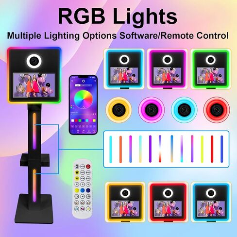 DSLR Photo Booth Machine 15.6 Inch Selfie Portable Touch Screen Mirror Photo Booth with Flight Case，App Control & Remote Control RGB Light for Parties Wedding Rental Events in Saudi Arabia