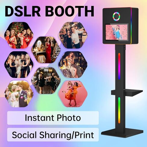 DSLR Photo Booth Machine 15.6 Inch Selfie Portable Touch Screen Mirror Photo Booth with Flight Case，App Control & Remote Control RGB Light for Parties Wedding Rental Events in Saudi Arabia