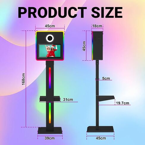 DSLR Photo Booth Machine 15.6 Inch Selfie Portable Touch Screen Mirror Photo Booth with Flight Case，App Control & Remote Control RGB Light for Parties Wedding Rental Events in Saudi Arabia