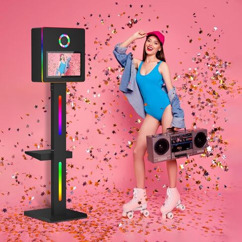 DSLR Photo Booth Machine 15.6 Inch Selfie Portable Touch Screen Mirror Photo Booth with Flight Case，App Control & Remote Control RGB Light for Parties Wedding Rental Events in Saudi Arabia