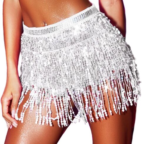 Zoestar Sparkly Sequin Fringe Skirt Shorts Shorts Belly Dance Chanstives Festival Festival for Women in Saudi Arabia