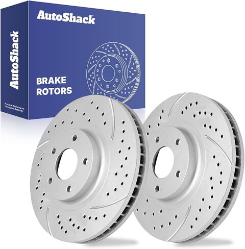 AutoShack Front Drilled Slotted Brake Rotors Silver Pair of 2 Driver and Passenger Side Replacement for INFINITI G37 G35 EX35 M37 M35 QX70 Q40 G25 QX50 Q70L Nissan Murano Maxima 370Z 350Z PR41377DSZPR in Saudi Arabia