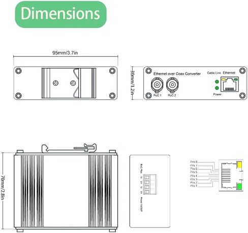 Ethernet Din-rail الصناعي على محول محور-10/100 ميغابت في الثانية ، نطاق 1200 متر ، 18-48 فولت العاصمة ، المكونات والتشغيل ، حماية الطفرة لكاميرات IP ، NVR ، CCTV in Kuwait